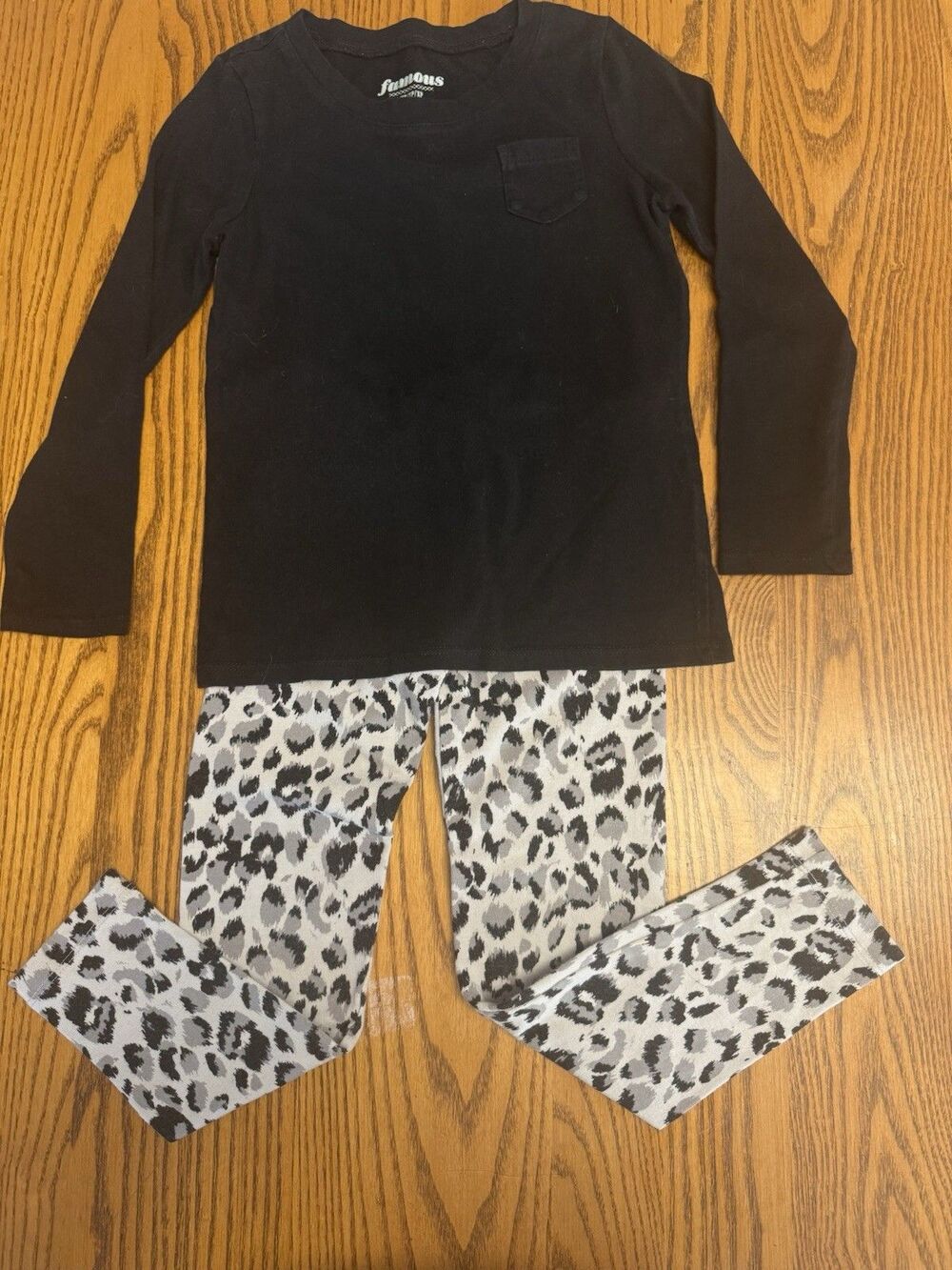 Old Navy Toddler Girl Outfit Size 5T Long  Sleeve Black Tee & Cheetah Pants